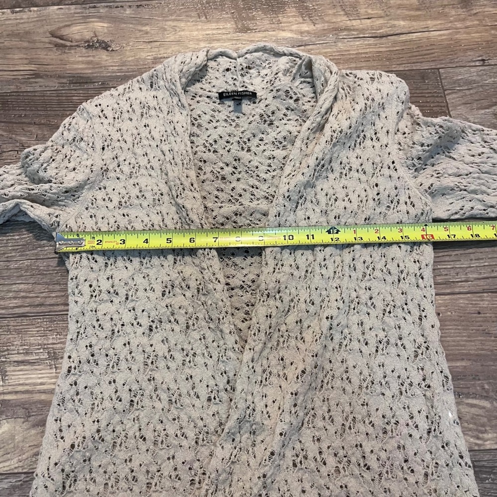 Eileen Fisher Wool Pointelle Knit Open Front Cardigan Beige Small Italian Yarn - Picture 3 of 5